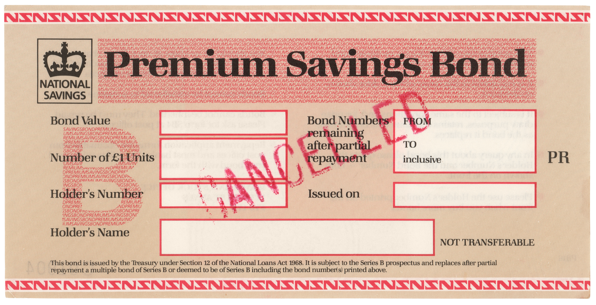 Premium Bonds certificate in red