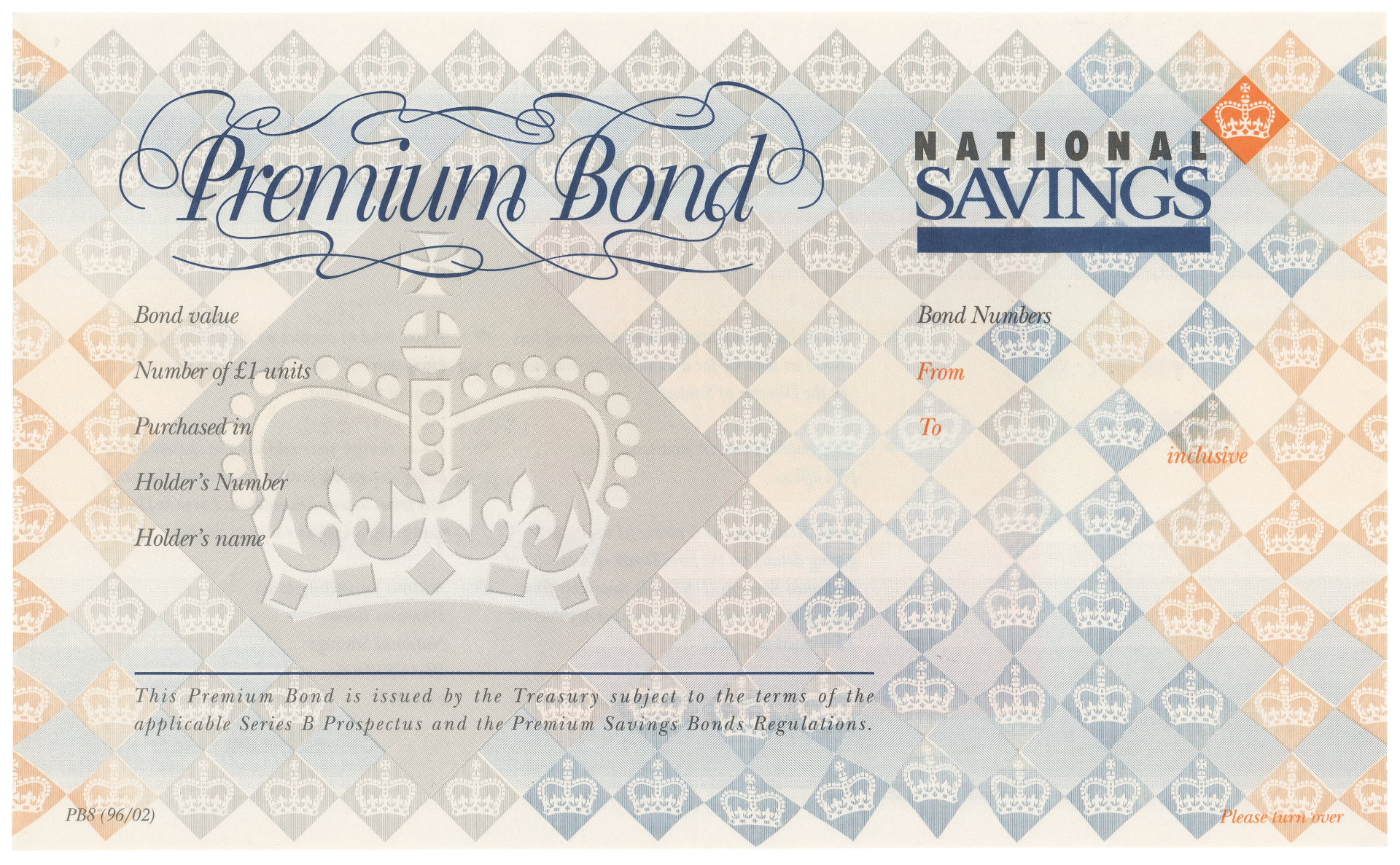 Premium Bonds certificate with curly header
