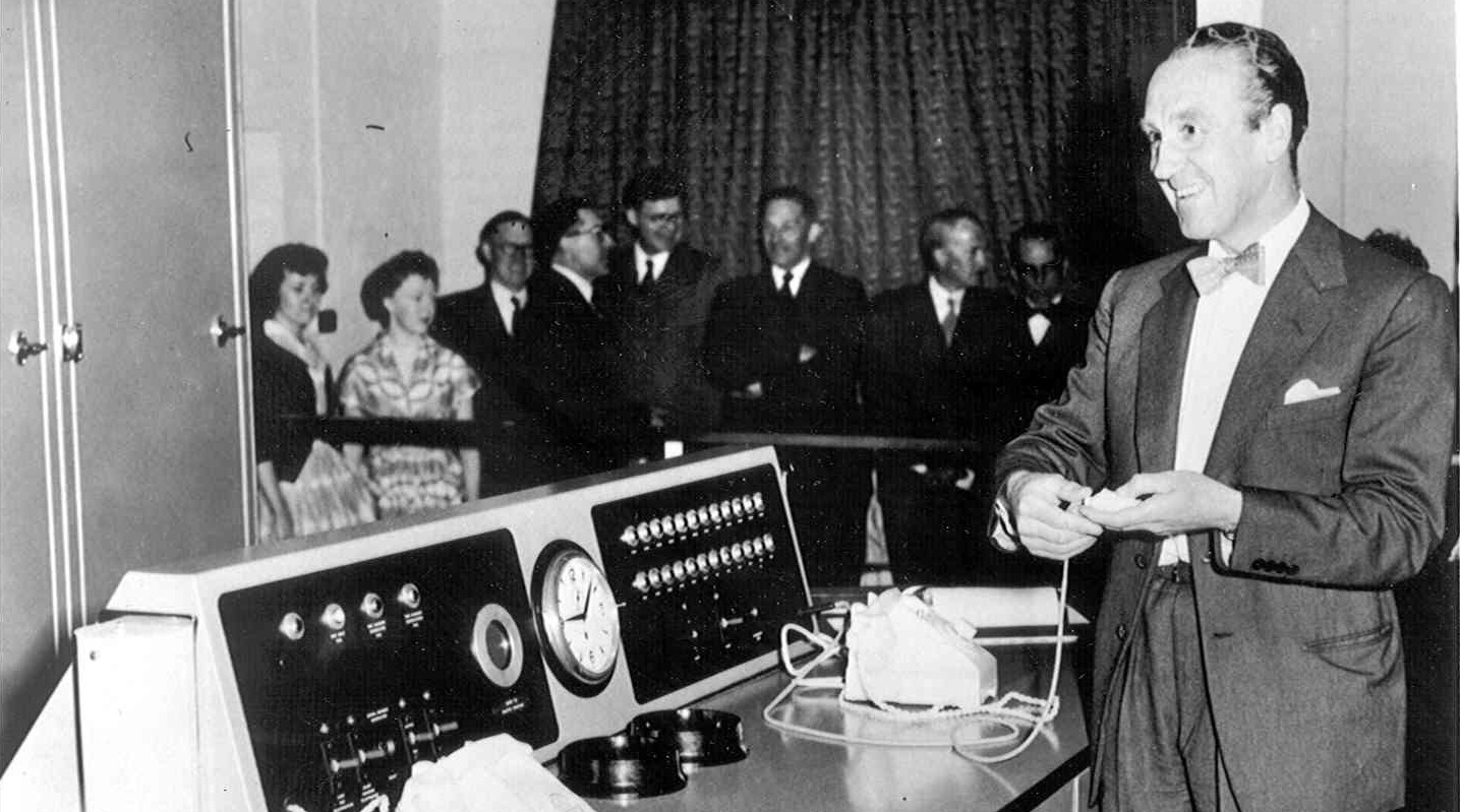 Ernest Marples starting the first Premium Bond Draw June 1957